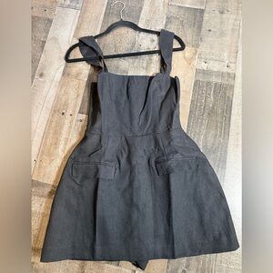 Amanda Uprichard Linen Blend Pinafore Mini Romper Dress- Minimal Chic Structured